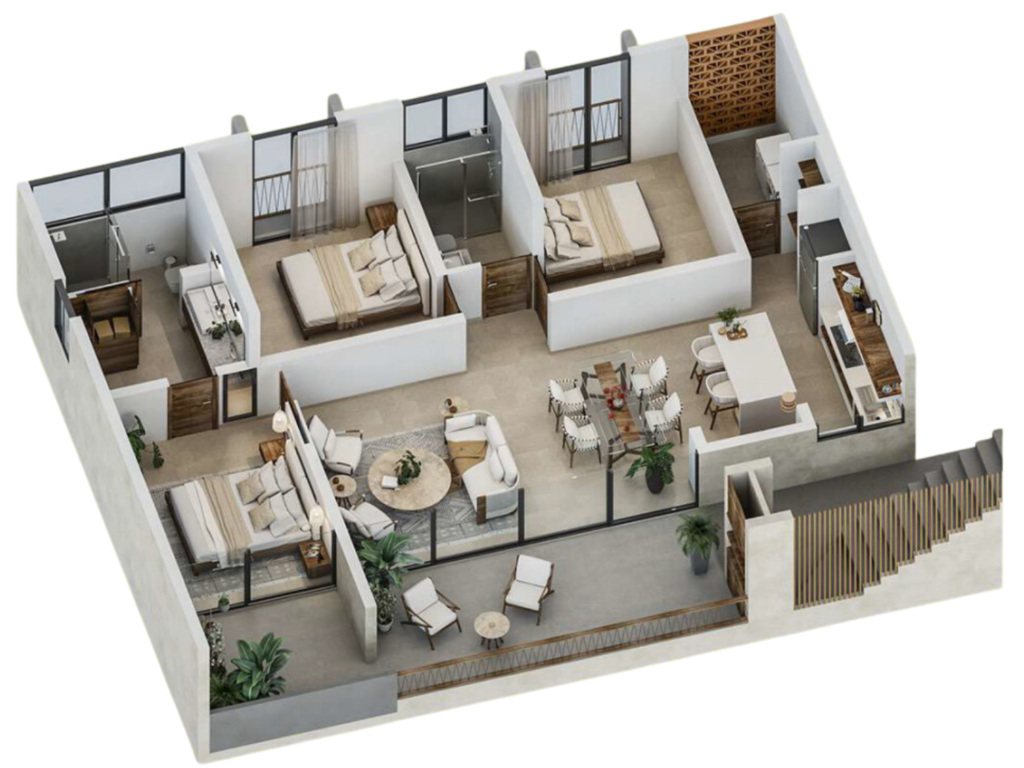 Plano de planta del departamento de Arekas, Flamingos Residencial en Bucerias.