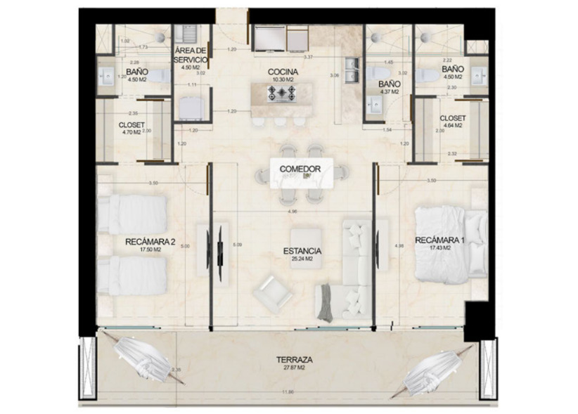 Plano de departamento de Marina Towers.