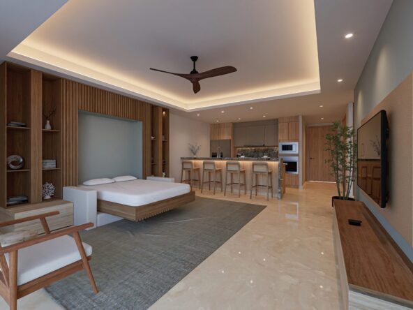 Sala de Matiari Towers, departamento de lujo en la Marina Puerto Vallarta.
