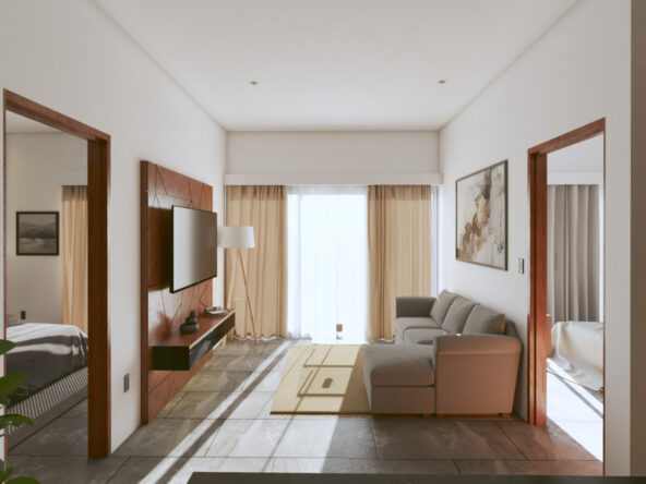 Sala de Le Curve Versalles, departamentos en Nuevo Vallarta