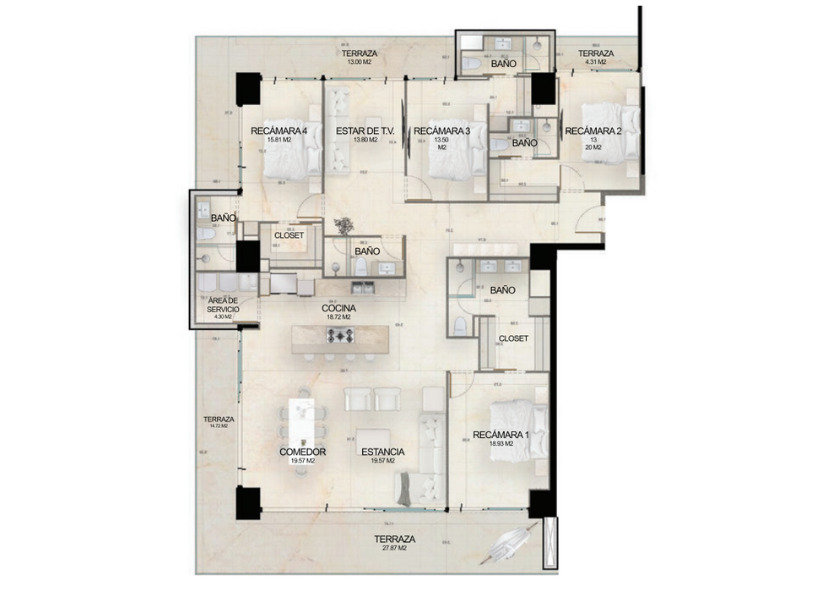 Plano de departamento de Marina Towers.