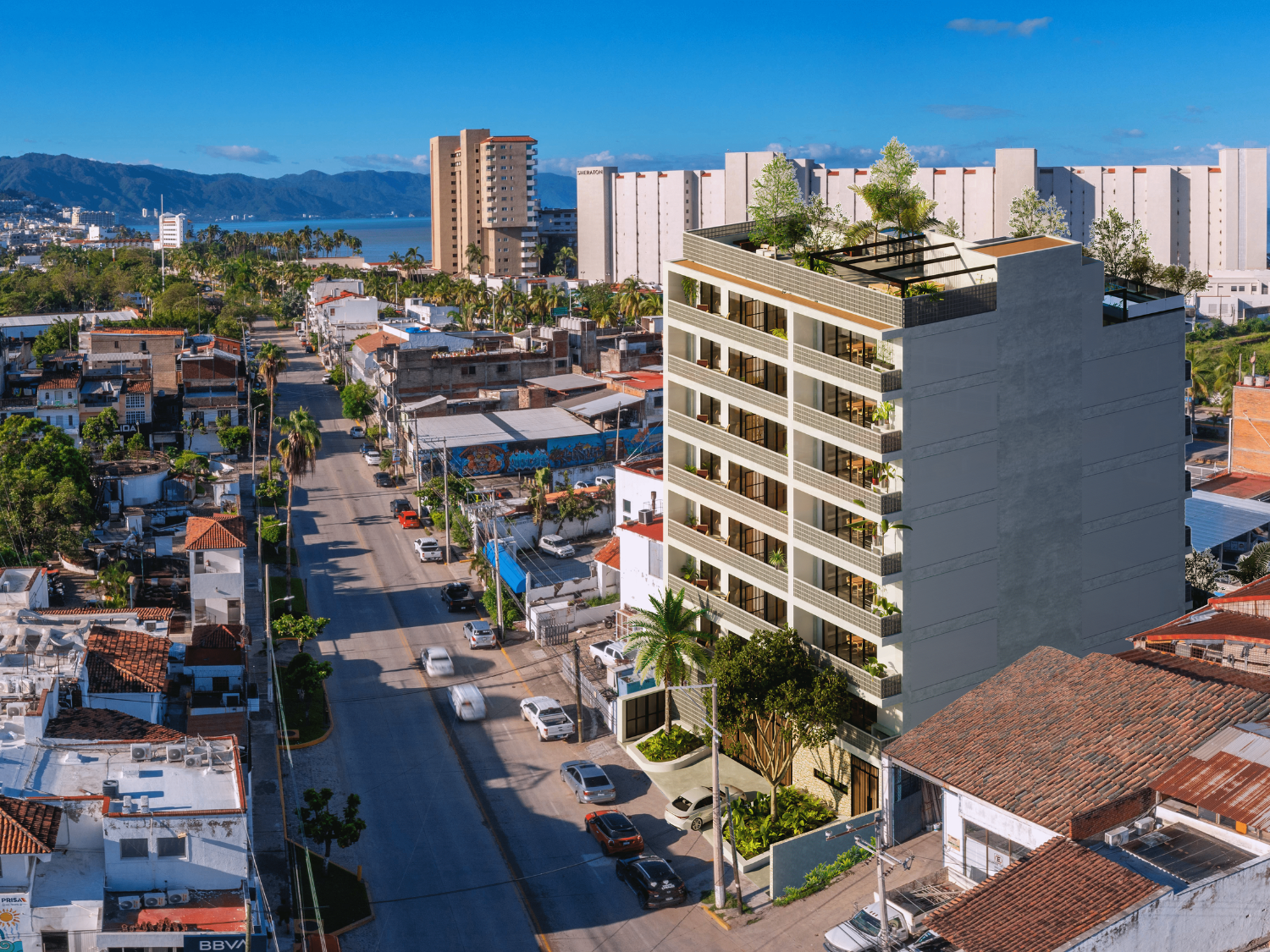 Vista área Rooftop, departamentos en venta en Versalles Puerto Vallarta