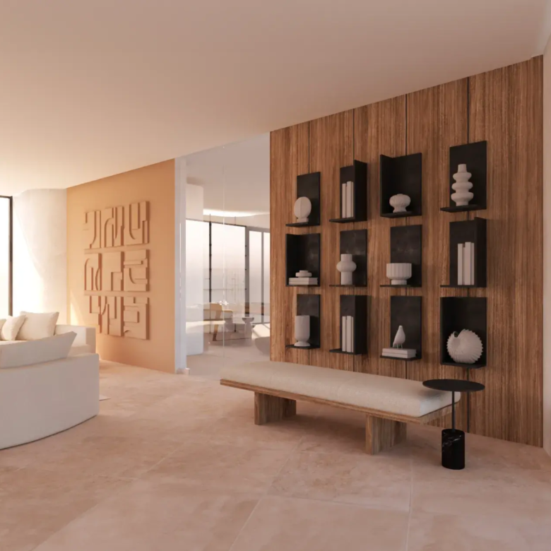 Lobby de Crystal Cove, departamentos en venta a pie de playa en La Cruz de Huanacaxtle.