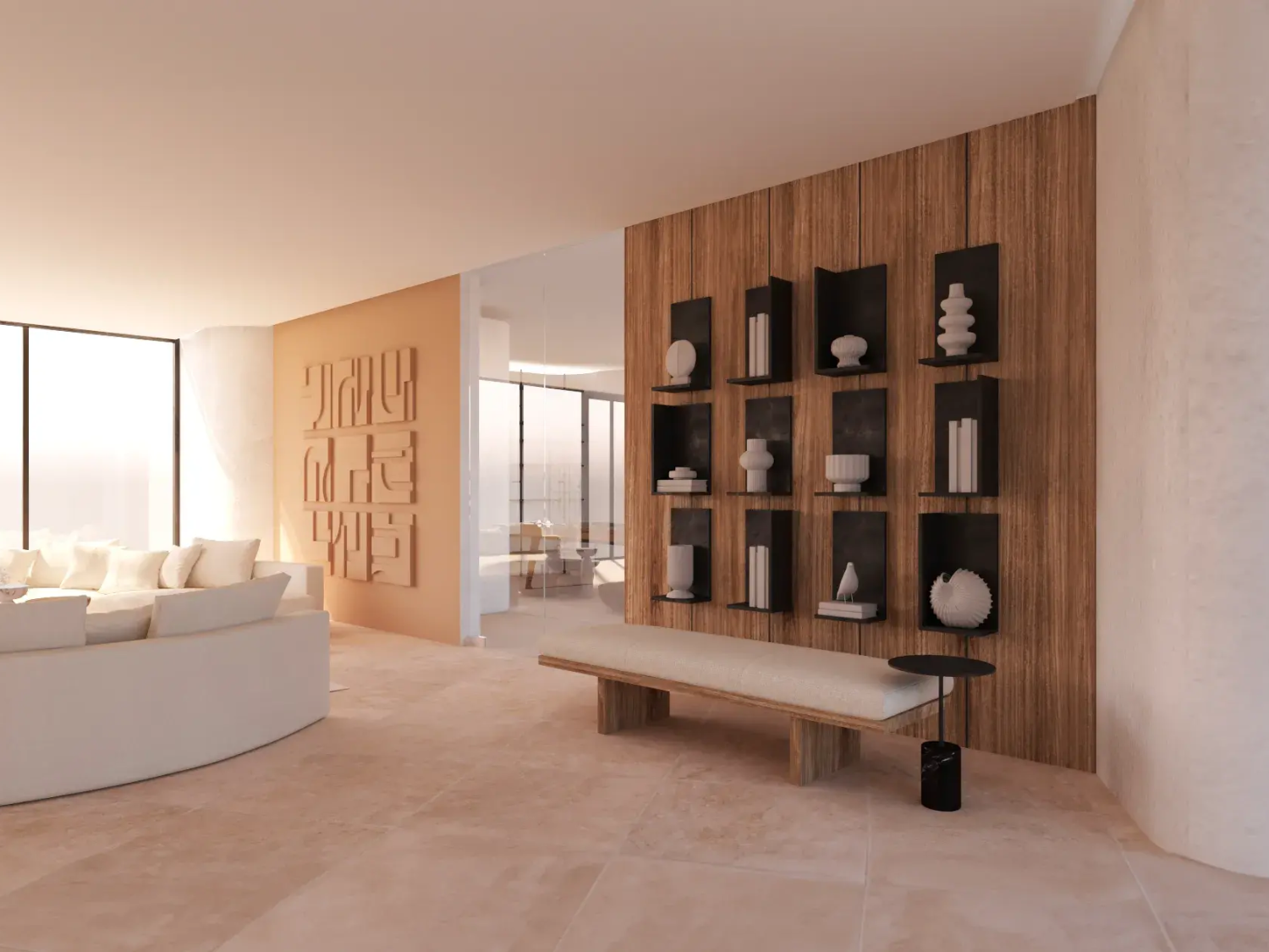 Lobby de Crystal Cove, departamentos en venta a pie de playa en La Cruz de Huanacaxtle.