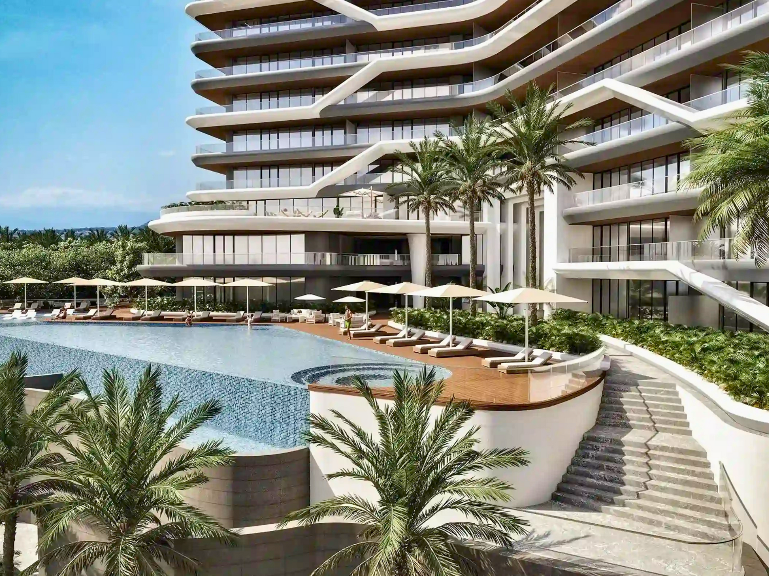 Alberca de Crystal Cove, departamentos en venta a pie de playa en La Cruz de Huanacaxtle.