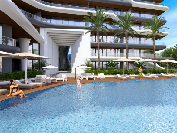 Alberca de Crystal Cove, departamentos en venta a pie de playa en La Cruz de Huanacaxtle.