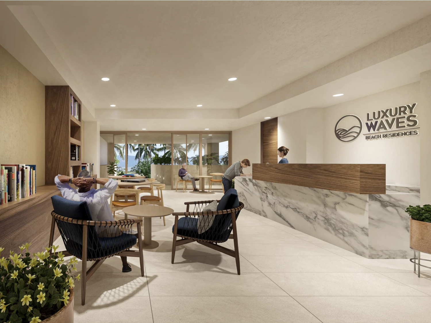 Lobby de Luxury Waves. departamentos de lujo en preventa en Bucerías