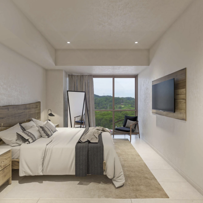 Recámara de Luxury Waves. departamentos de lujo en preventa en Bucerías