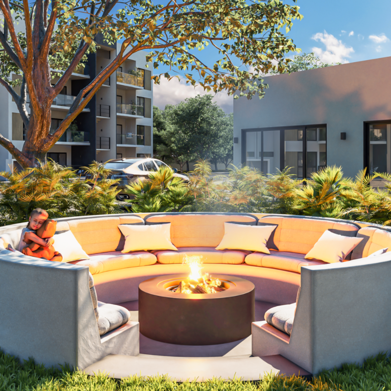 Firepit y amenidades de Blossom, departamentos en venta en Puerto Vallarta