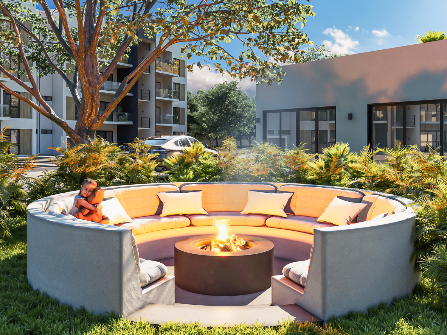 Firepit y amenidades de Blossom, departamentos en venta en Puerto Vallarta