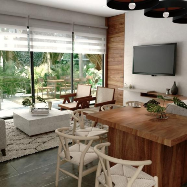 Sala de Vaha, departamentos en venta ubicados en Rincón del Cielo, Valle Dorado.
