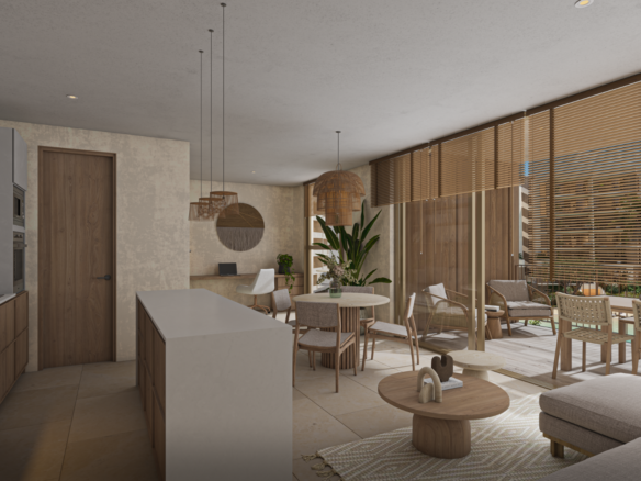 Sala de Karuma Costa Living, departamentos en venta en Nuevo Vallarta