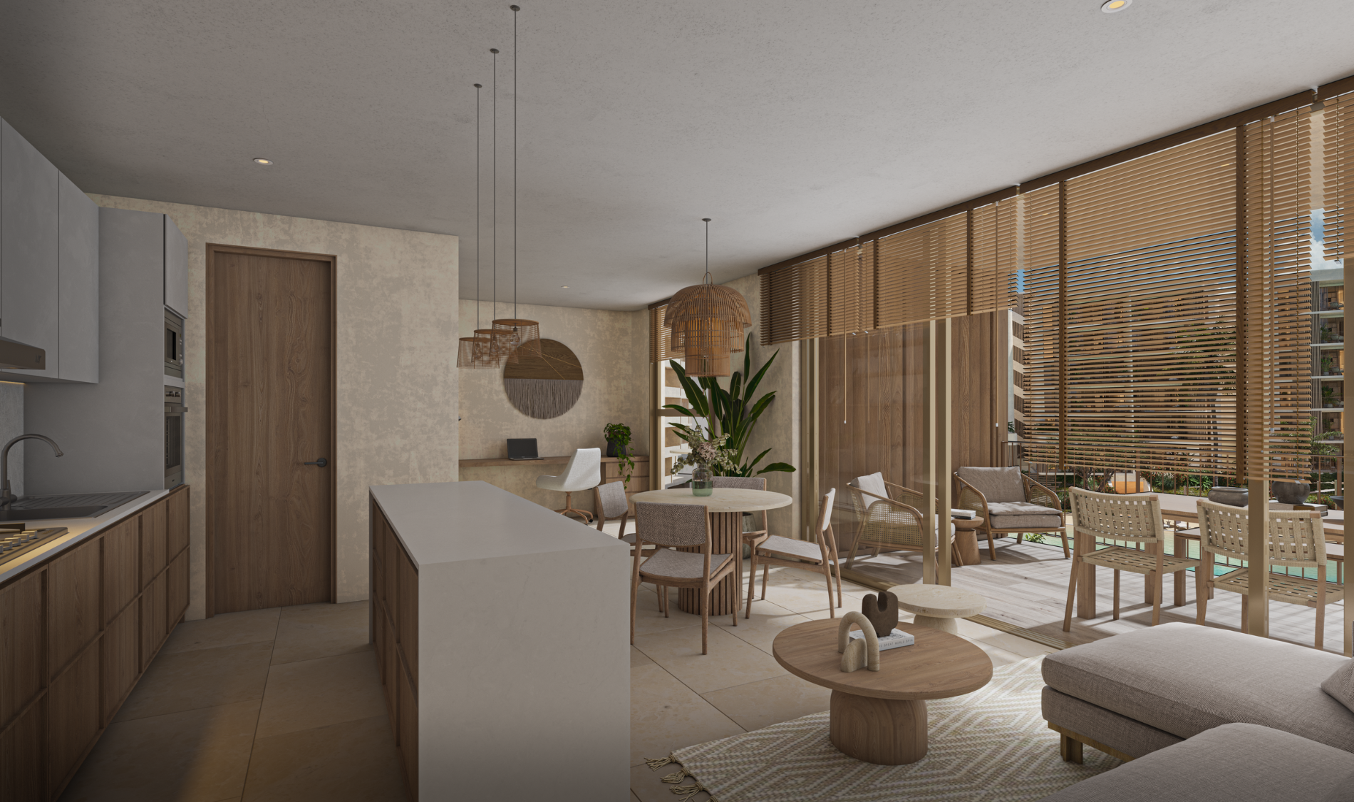 Sala de Karuma Costa Living, departamentos en venta en Nuevo Vallarta