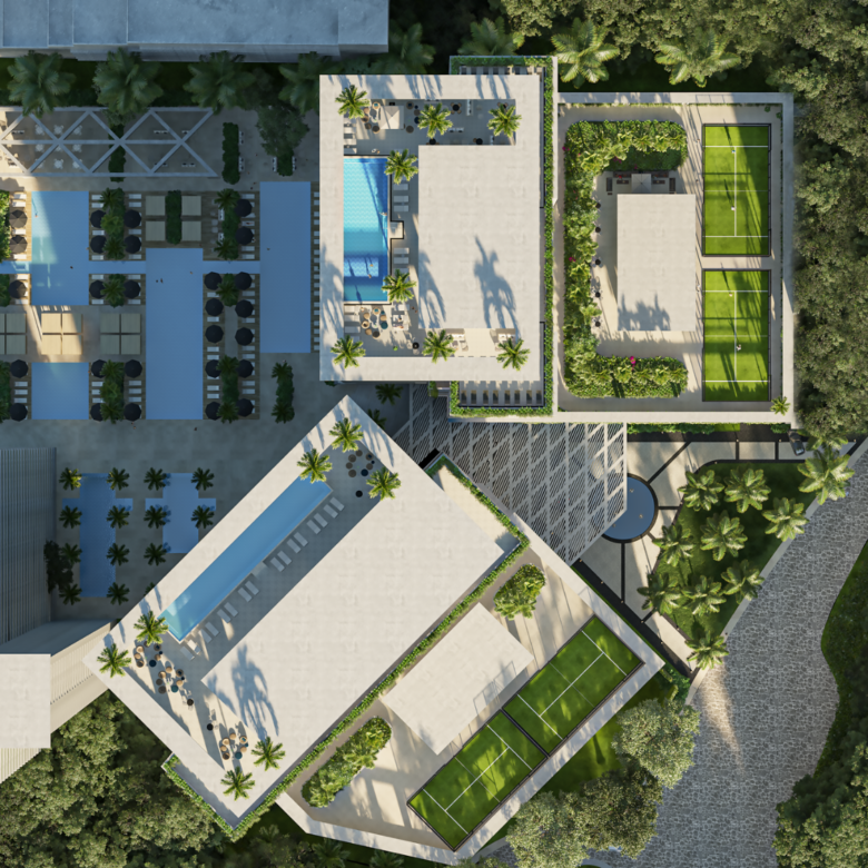 Venta de departamentos a pie de playa en Puerto Vallarta en Tridenta Towers - Plano general