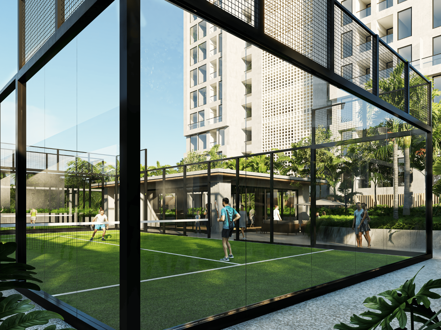 Venta de departamentos a pie de playa en Puerto Vallarta en Tridenta Towers cancha de padel