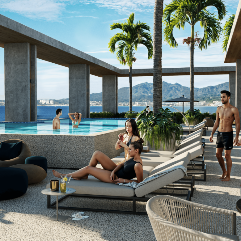 Venta de departamentos a pie de playa en Puerto Vallarta en Tridenta Towers - Alberca