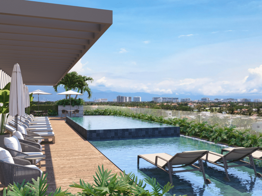 Amenidades de rooftop de Novo Mare, departamentos en Nuevo Vallarta en venta