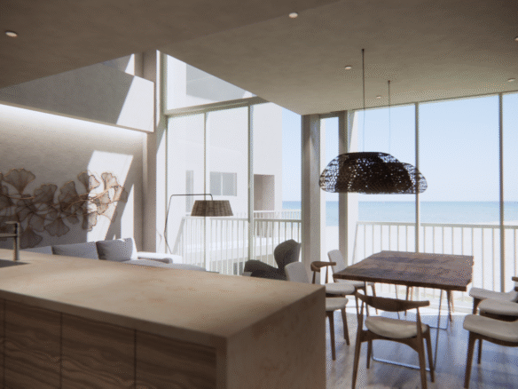 Cocina con vista al mar del penthouse de Alma, departamento en venta en Bucerias