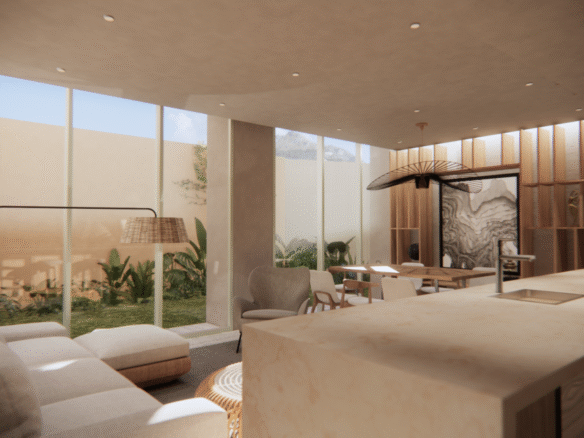 Sala de Alma, departamentos en venta en Bucerias, bahía de banderas a una cuadra de la playa.
