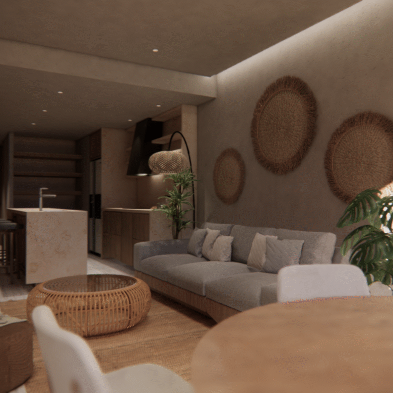 Sala de Alma, departamentos en preventa en Bucerías a una cuadra de la playa.