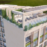 Vista area del rooftop de Alma, departamentos en preventa en Bucerías a una cuadra de la playa.