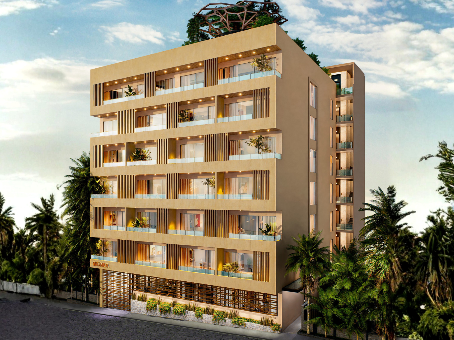 Fachada de Náana Tower, torre en preventa en Bucerías, Riviera Nayarit