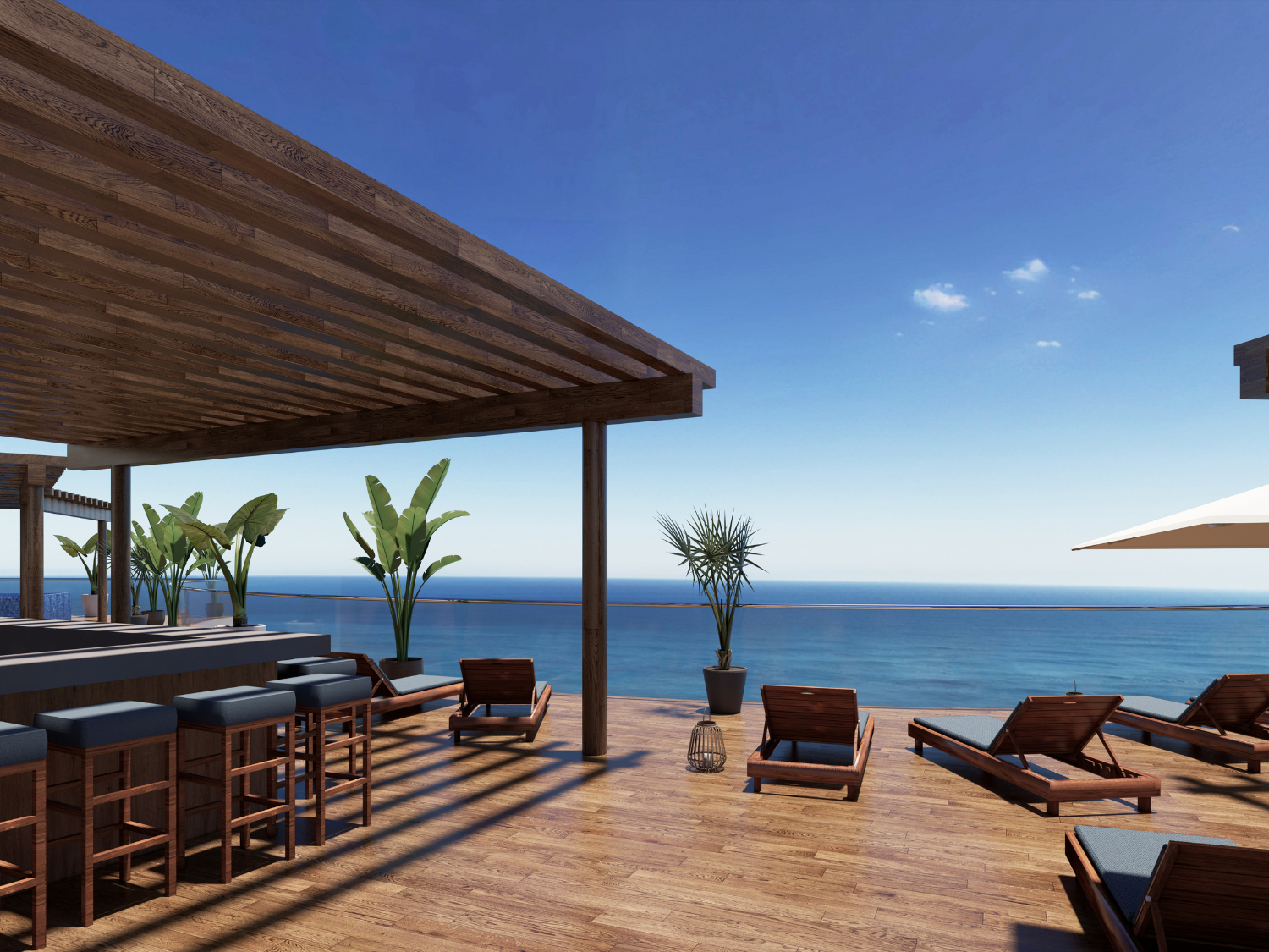 Amenidades y terraza con acabados de lujos, departamentos de Bahiban, en venta en Bucerías a pie de playa y preventa