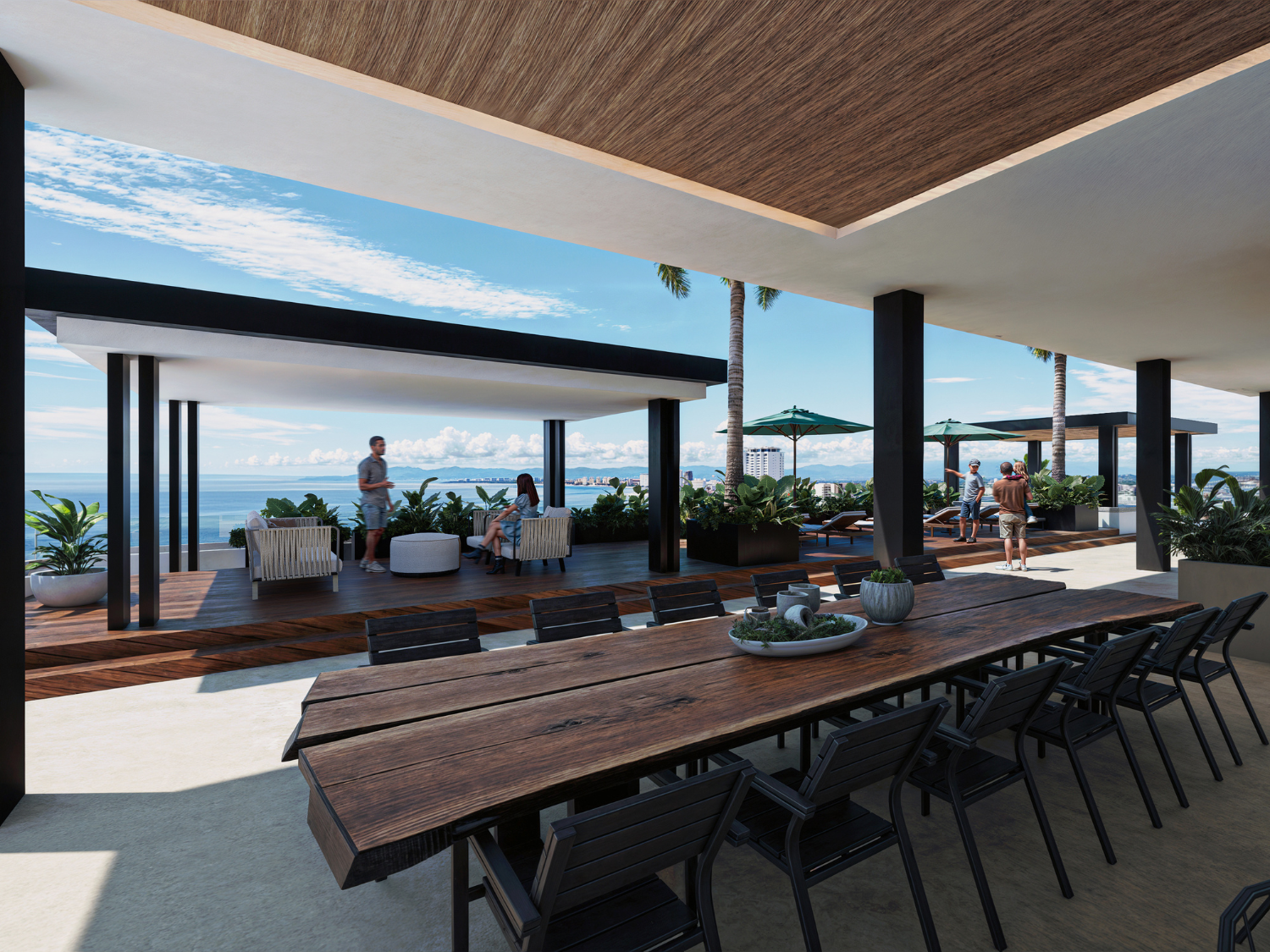 Terraza de V'Boulevard, departamentos de lujo en venta Puerto Vallarta con vista al mar y a unos pasos del centro y del malecón de Puerto Vallarta