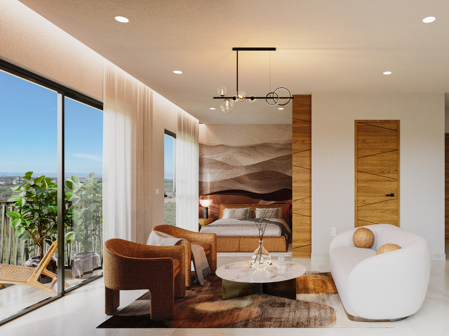 Sala de DUE, departamentos en Puerto Vallarta en venta con vista al mar