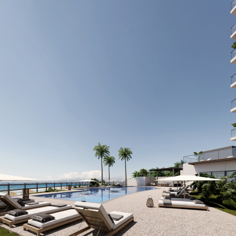 Área común con acabados de lujos, departamentos de Bahiban, en venta en Bucerías a pie de playa y preventa