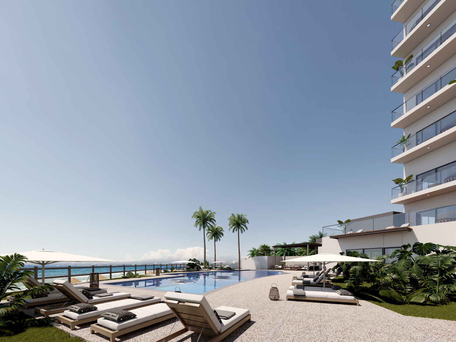 Área común con acabados de lujos, departamentos de Bahiban, en venta en Bucerías a pie de playa y preventa