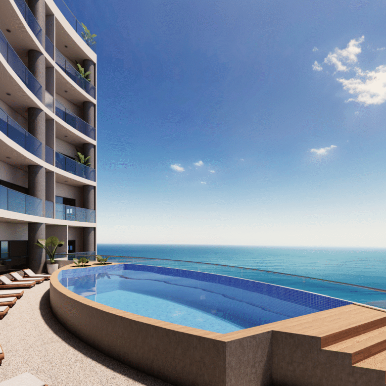 Alberca de departamentos de Bahiban, en venta en Bucerías a pie de playa y preventa