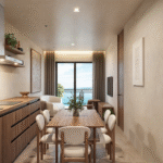 Comedor con vista al mar de Nukma Beachfront Life, un proyecto en preventa con departamentos en venta en La Peñita de Jaltemba.