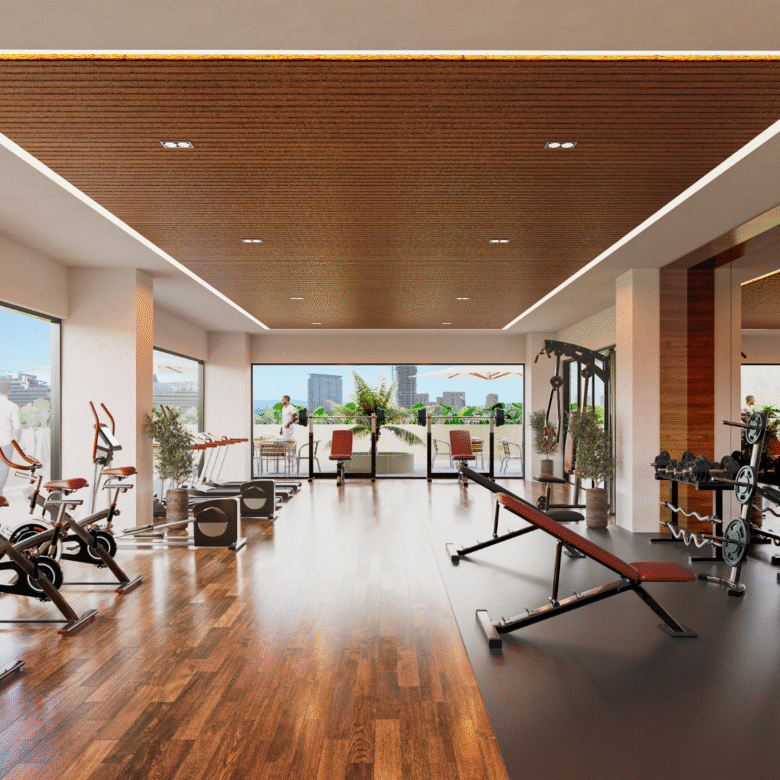 Gimnasio de DUE, departamentos en Puerto Vallarta en venta con vista al mar