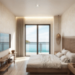 Recámara con vista al mar de Nukma Beachfront Life, un proyecto en preventa con departamentos en venta en La Peñita de Jaltemba.