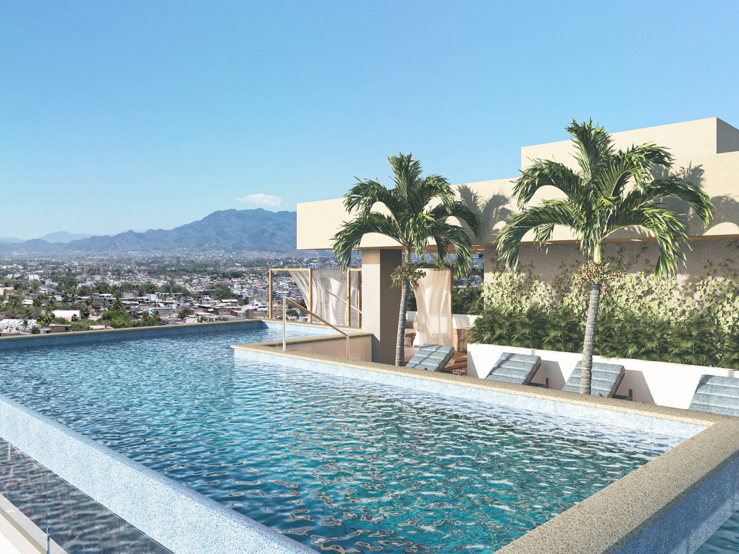 Alberca de DUE, departamentos en Puerto Vallarta en venta con vista al mar