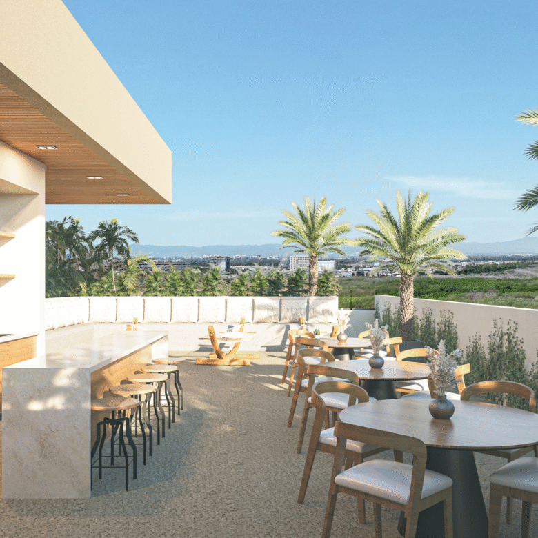 Terraza de DUE, departamentos en Puerto Vallarta en venta con vista al mar