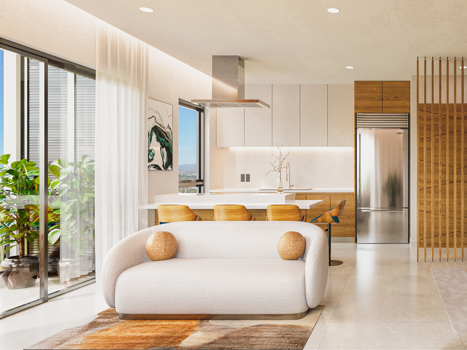 Sala de DUE, departamentos en Puerto Vallarta en venta con vista al mar