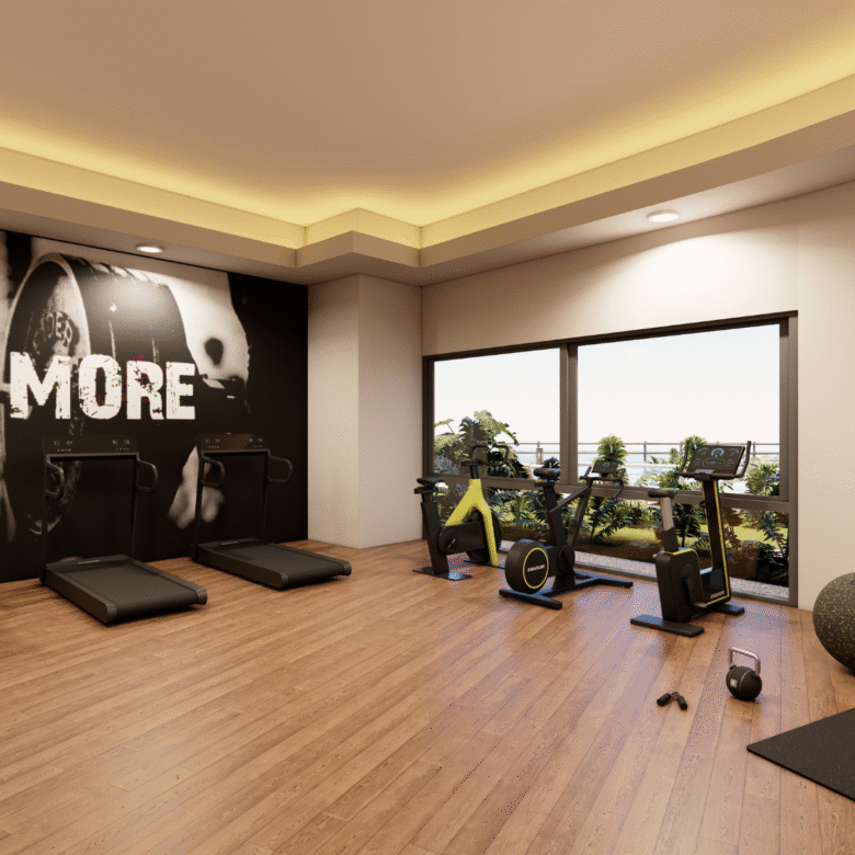Gimnasio con acabados de lujos, departamentos de Bahiban, en venta en Bucerías a pie de playa y preventa