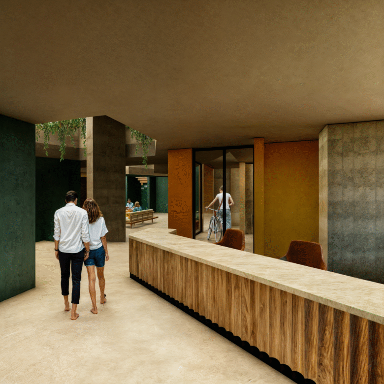 Lobby de Nukma Beachfront Life, un proyecto en preventa con departamentos en venta en La Peñita de Jaltemba.