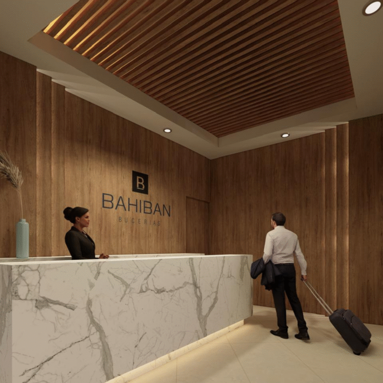 Lobby y concierge de de los departamentos de Bahiban, en venta en Bucerías a pie de playa y preventa