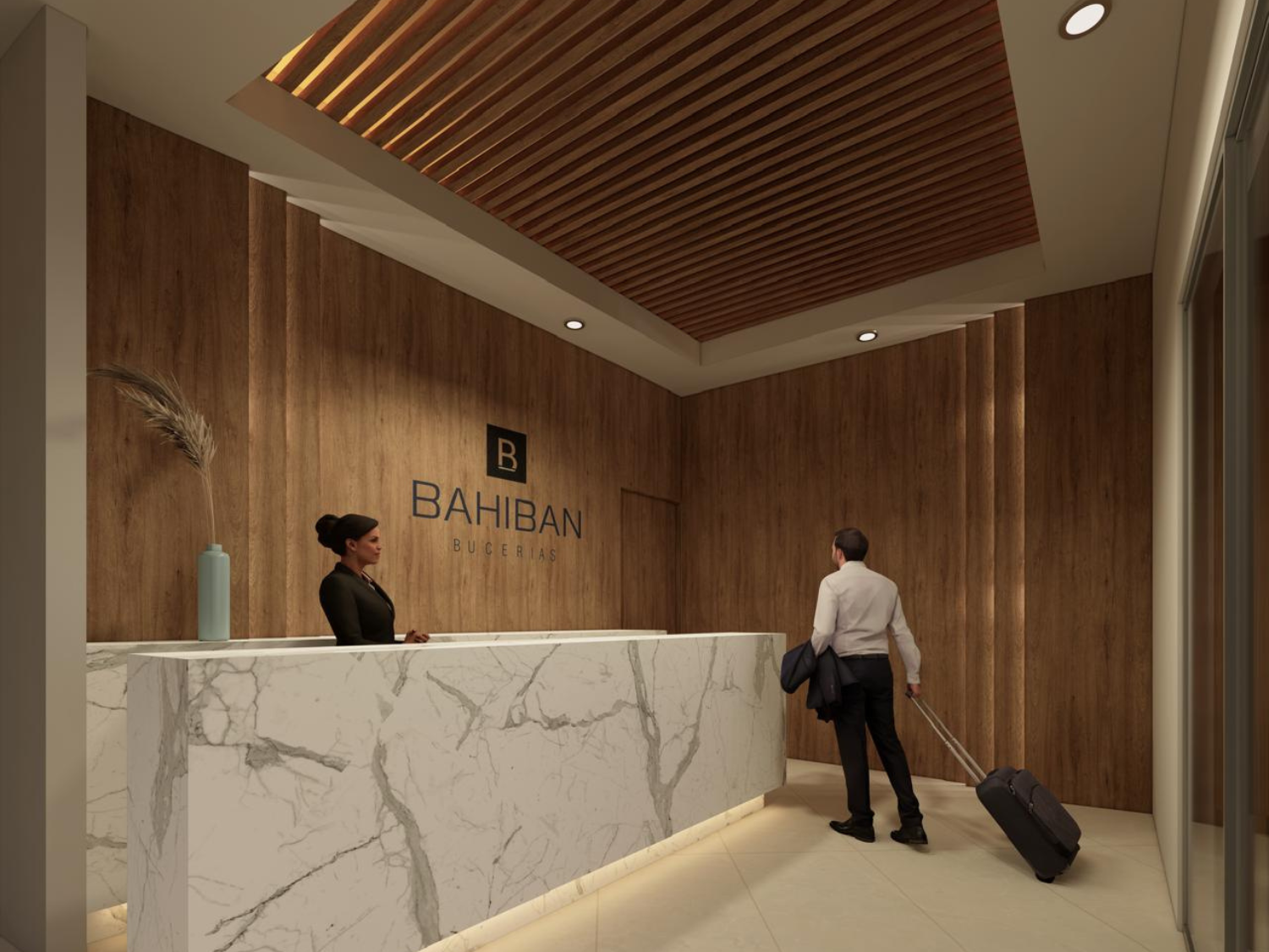 Lobby y concierge de de los departamentos de Bahiban, en venta en Bucerías a pie de playa y preventa