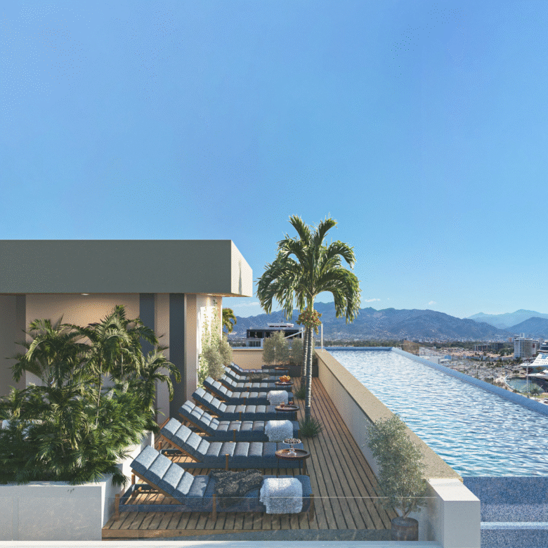 Terraza de DUE, departamentos en Puerto Vallarta en venta con vista al mar