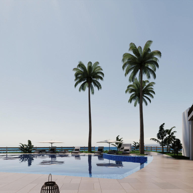 Alberca de departamentos acabados de lujos, departamentos de Bahiban, en venta en Bucerías a pie de playa y preventa
