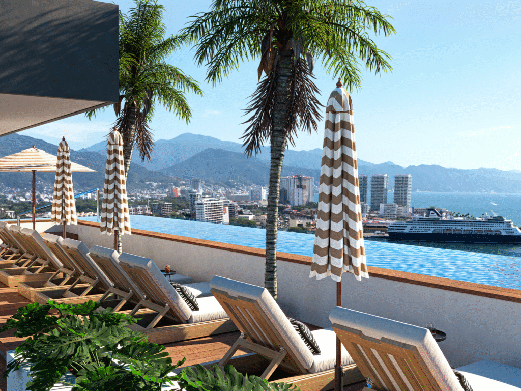 Rooftop de DUE, departamentos en Puerto Vallarta en venta con vista al mar