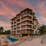 Fachada de Nukma Beachfront Life, un proyecto en preventa con departamentos en venta en La Peñita de Jaltemba.