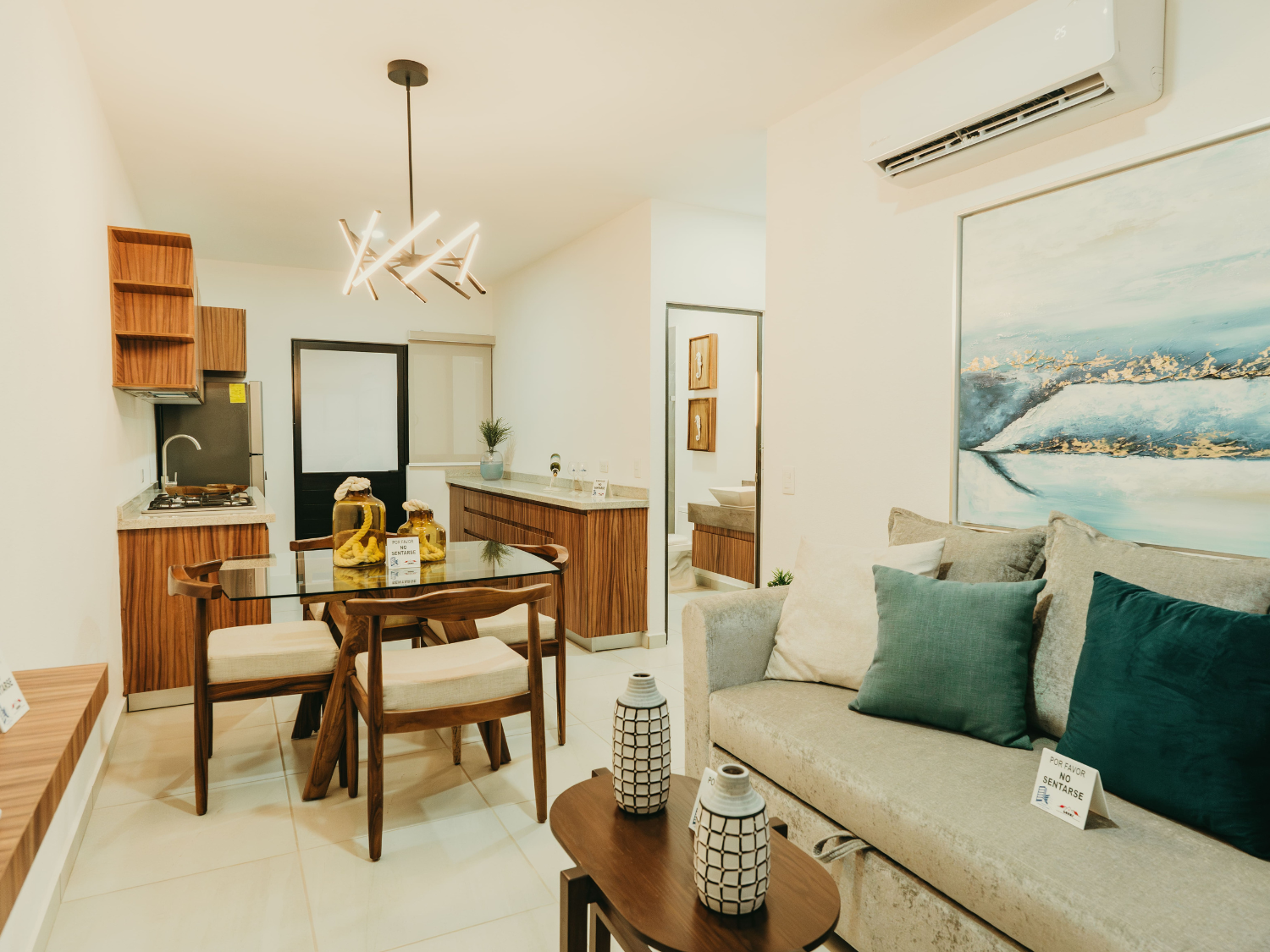 Sala, comedor y cocina de San Vicente 330, departamentos en venta en San Vicente, Bahía de Banderas