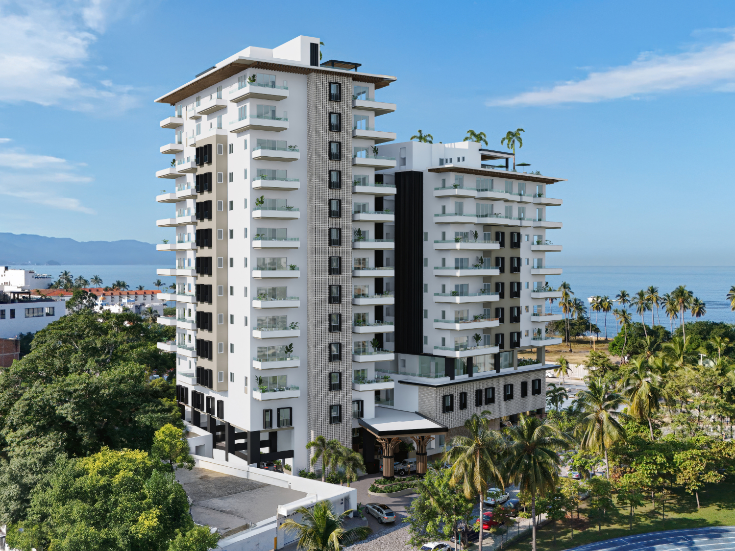 Fachadas V'Boulevard, departamentos de lujo en venta Puerto Vallarta con vista al mar