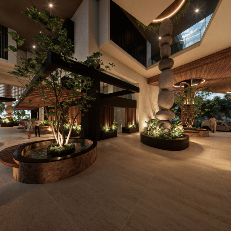 Lobby de V'Boulevard, departamentos de lujo en venta Puerto Vallarta con vista al mar