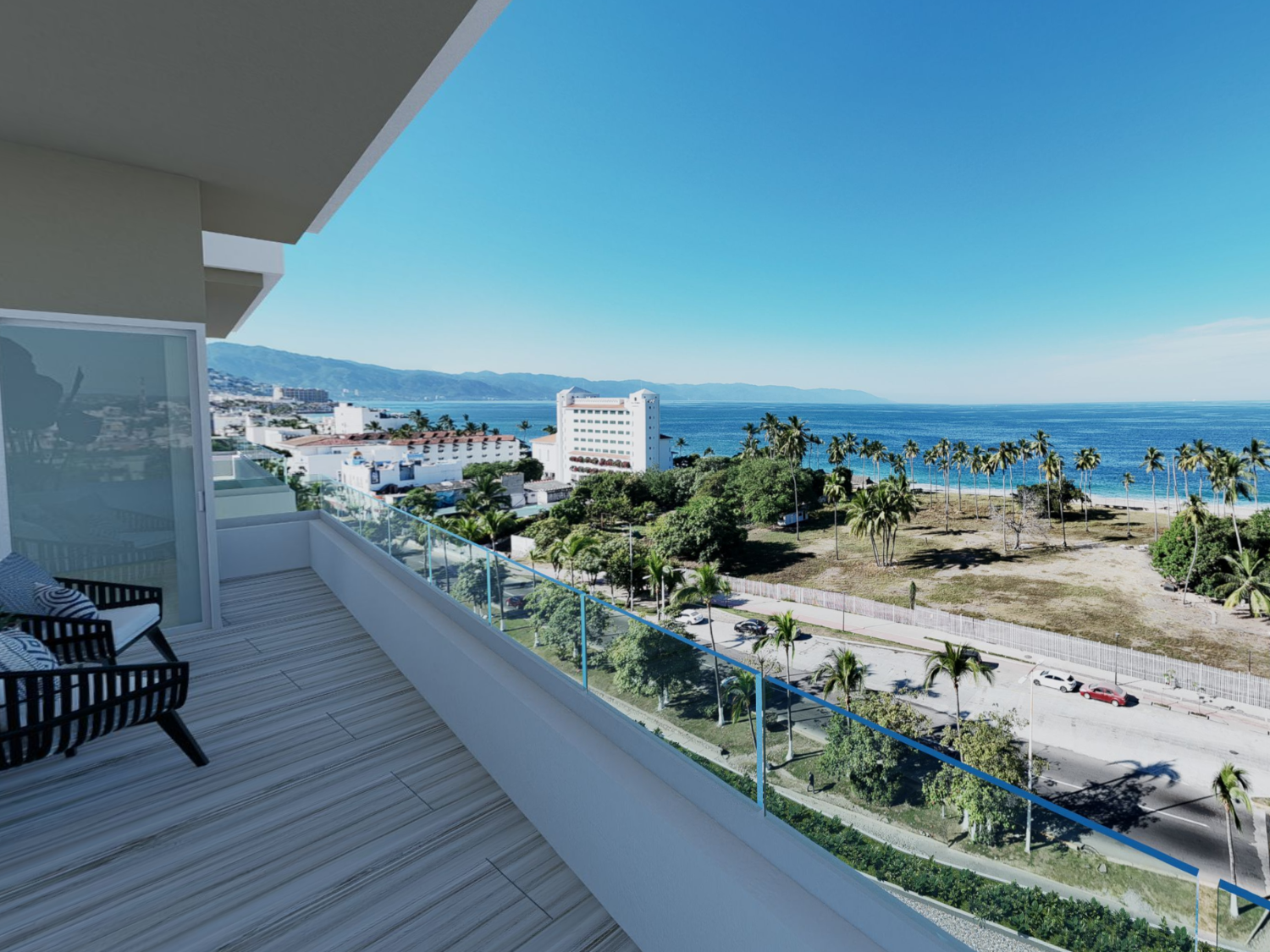 Vista de la unidad de la torre A de V'Boulevard con vista al mar de Puerto Vallarta